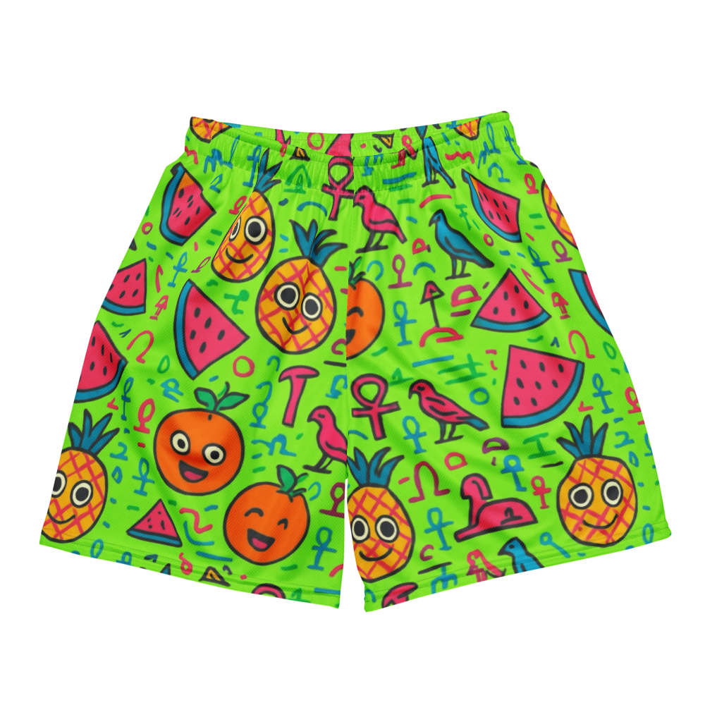 Unisex Happy Fruits Mesh Shorts - Bright Green