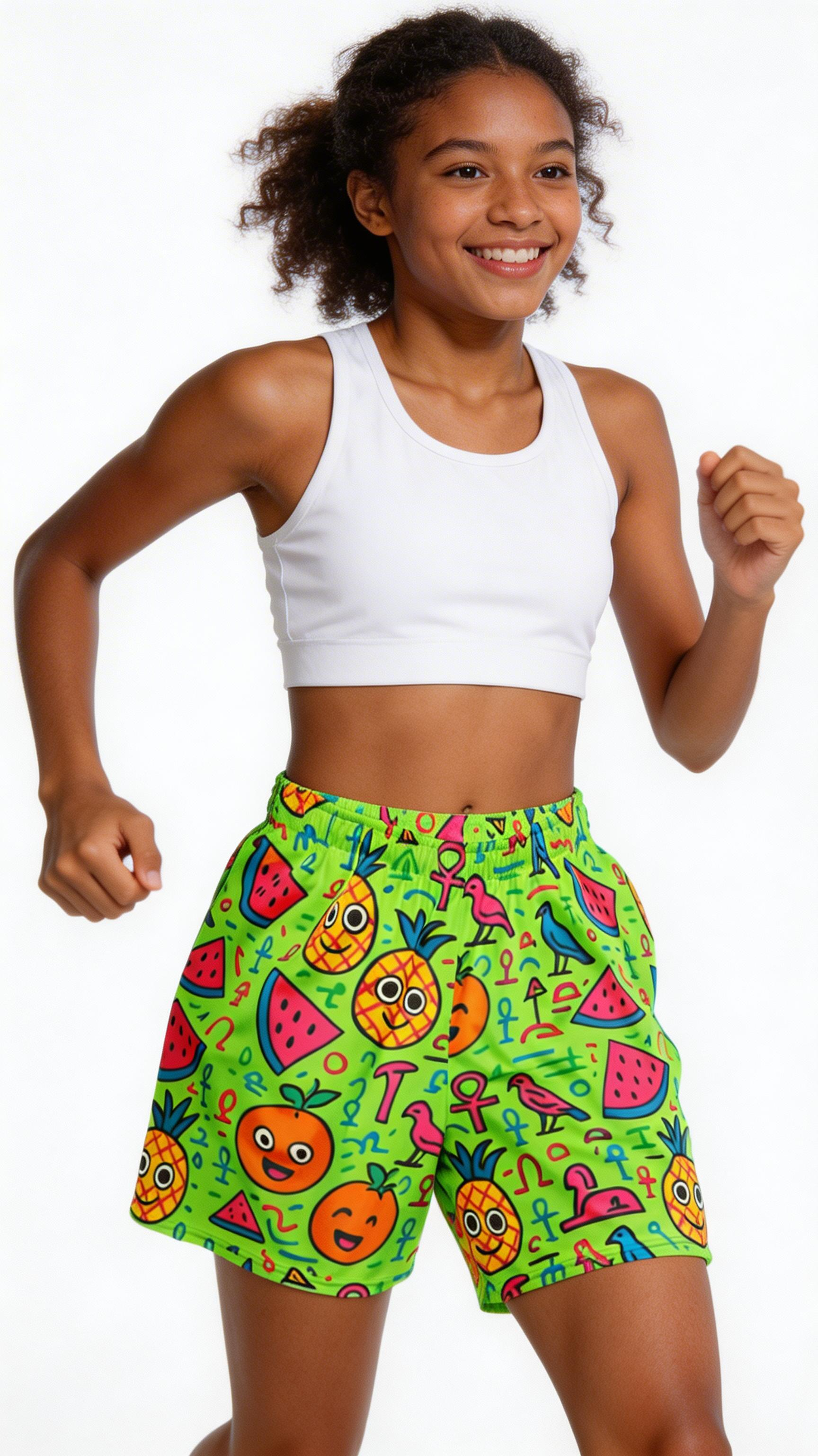Unisex Happy Fruits Mesh Shorts - Bright Green