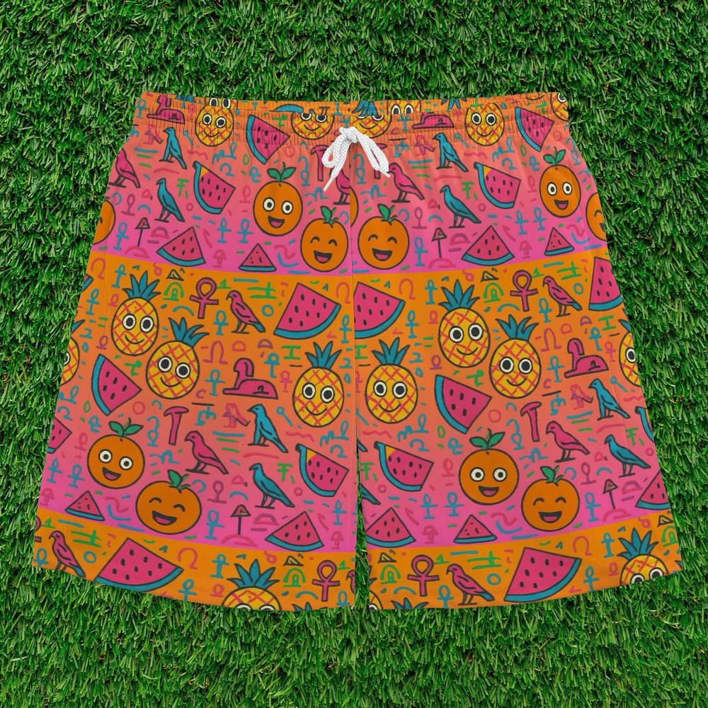 Unisex Happy Fruits Mesh Shorts - Tangerine Rizz